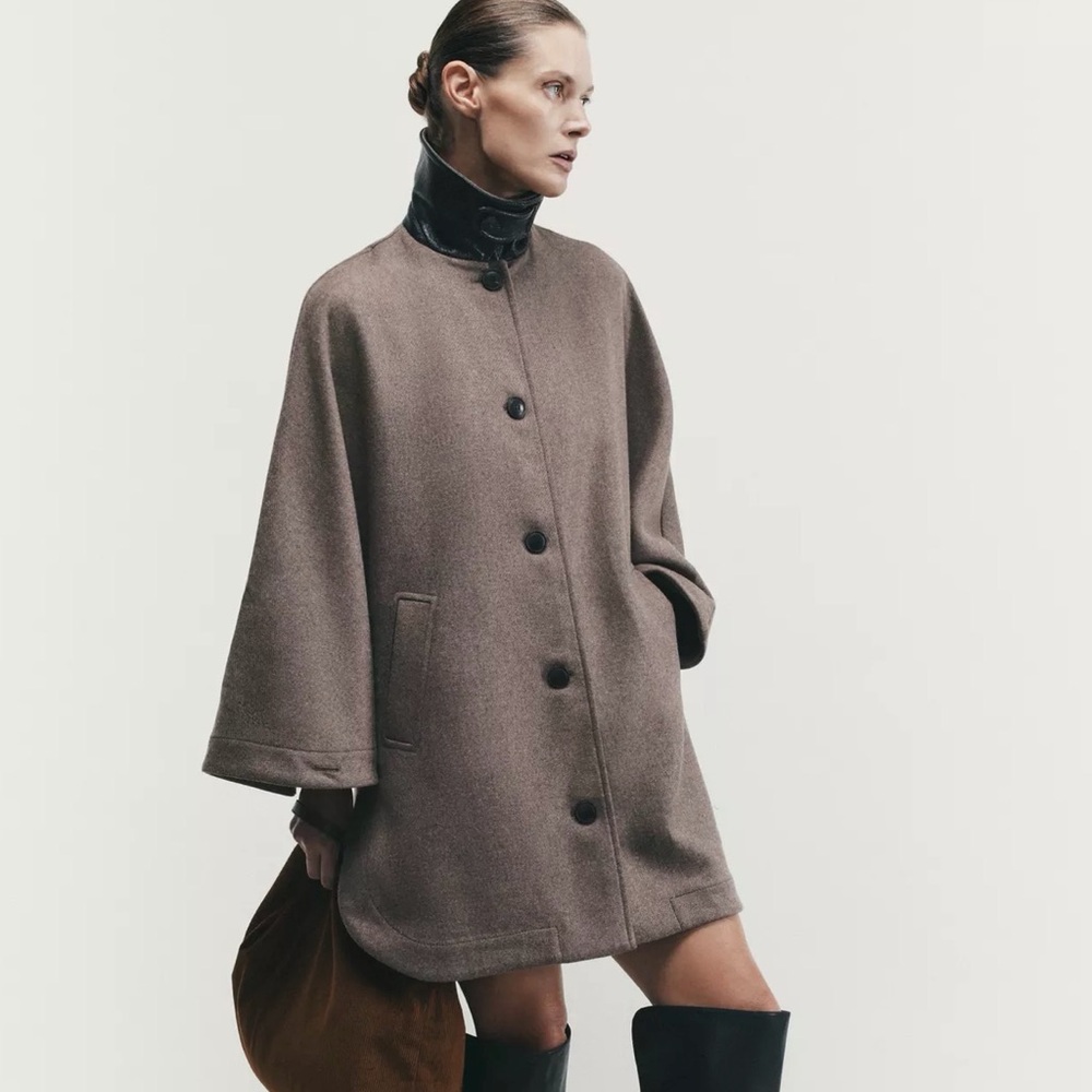 NWT Zara Contrast Collar Wool blend Cape - Picture 1 of 5